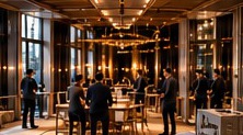 Team gathered in a venue before opening