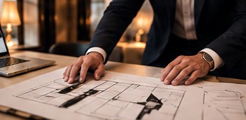 Consultant reviewing venue floor plans